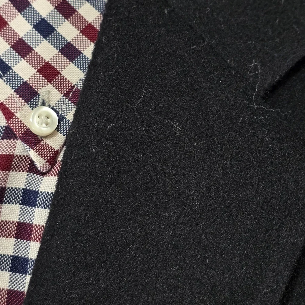Jones New York Men's Sport Coat Blazer Three Button Black Wool Blend Flannel 43L